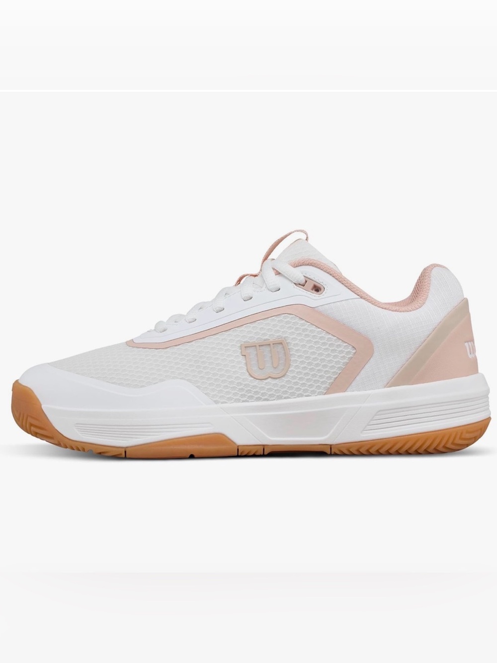 Women's White and Blush Athletic Sneaker - Lightweight Court Shoe